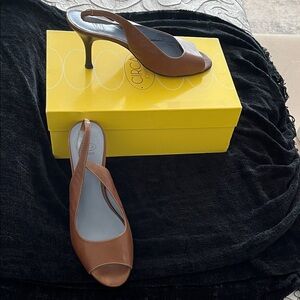 Joan & David Tan Peep-Toe Slingback Heels